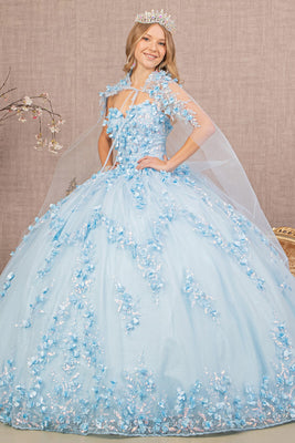 LA Merchandise LAS3103 Quinceanera Dress With Detachable Cape - BABY BLUE - Dress LA Merchandise