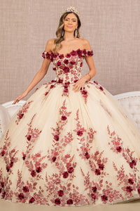 LA Merchandise LAS3105 3D Floral Applique Quince Dress - BURGUNDY NUDE - Dress LA Merchandise
