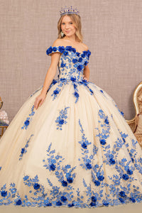 LA Merchandise LAS3105 3D Floral Applique Quince Dress - ROYAL BLUE NUDE - Dress LA Merchandise