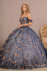 LA Merchandise LAS3106 Glitter Off Shoulder Floral Quince Gown - - Dress LA Merchandise