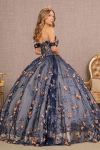 LA Merchandise LAS3106 Glitter Off Shoulder Floral Quince Gown - - Dress LA Merchandise