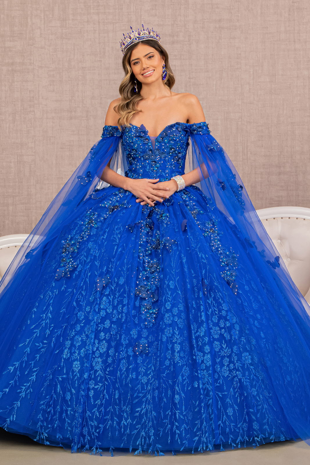 LA Merchandise LAS3111 Sweetheart Floral Ball Gown - ROYAL BLUE - Dress LA Merchandise