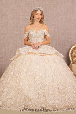 LA Merchandise LAS3112 Embroidered Lace Quince Gown - CHAMPAGNE - Dress LA Merchandise