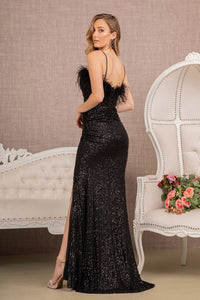 LA Merchandise LAS3113 Sleeveless Sweetheart Feather Sequin Formal Gown - - Dress LA Merchandise