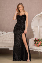 Load image into Gallery viewer, LA Merchandise LAS3113 Sleeveless Sweetheart Feather Sequin Formal Gown - BLACK - Dress LA Merchandise