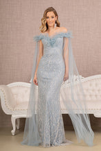 Load image into Gallery viewer, LA Merchandise LAS3120 Embellished long dress w/ Side Long Mesh Layer - SMOKY BLUE - Dress LA Merchandise