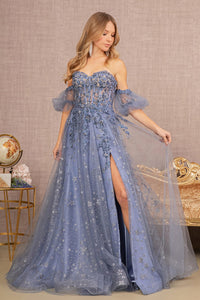 LA Merchandise LAS3126 A-line Embroidered Gown - SMOKY BLUE - Dress LA Merchandise