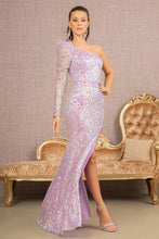 Load image into Gallery viewer, LA Merchandise LAS3128 One Shoulder Asymmetric Feather Sequin Formal Dress - LILAC - Dress LA Merchandise