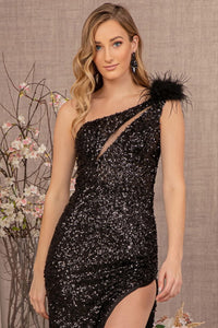 LA Merchandise LAS3129 Asymmetric Feathers Prom Sequined Dress - - Dress LA Merchandise