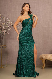 LA Merchandise LAS3129 Asymmetric Feathers Prom Sequined Dress - HUNTER GREEN - Dress LA Merchandise