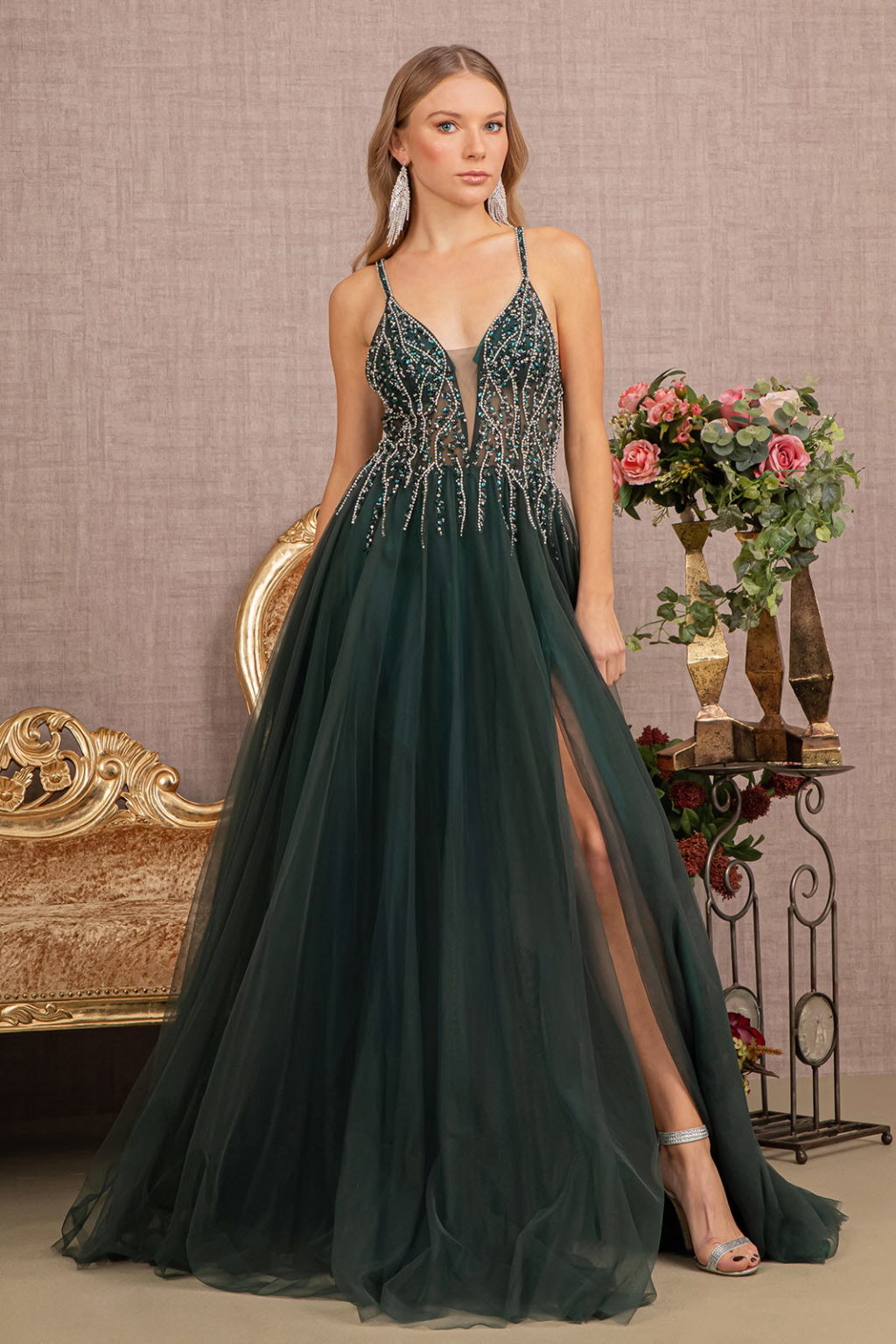 LA Merchandise LAS3137 A-line Embellished Formal Gown - GREEN - Dress LA Merchandise