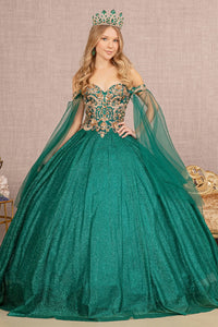 LA Merchandise LAS3139 Detachable Mesh Layers Quinceanera Dress - EMERALD GREEN - Dress LA Merchandise