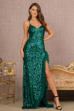 Load image into Gallery viewer, LA Merchandise LAS3143 Sleeveless V-Neck Sequin High Slit Prom Dress - EMERALD GREEN - Dress LA Merchandise