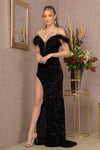 Load image into Gallery viewer, LA Merchandise LAS3149 Cold Shoulder Velvet Evening Gown - BLACK - Dress LA Merchandise
