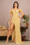 Load image into Gallery viewer, LA Merchandise LAS3149 Cold Shoulder Velvet Evening Gown - GOLD - Dress LA Merchandise