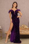 Load image into Gallery viewer, LA Merchandise LAS3149 Cold Shoulder Velvet Evening Gown - PURPLE - Dress LA Merchandise