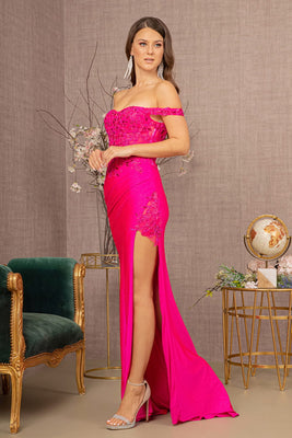 LA Merchandise LAS3162 Off Shoulder Embellished Sheer Corset Mermaid Formal Gown - FUCHSIA - Dress LA Merchandise