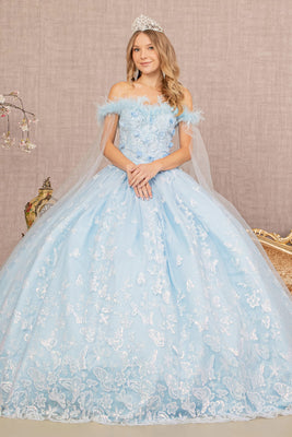 LA Merchandise LAS3166 3D Floral Applique Quinceanera Gown - BABY BLUE - Dress LA Merchandise