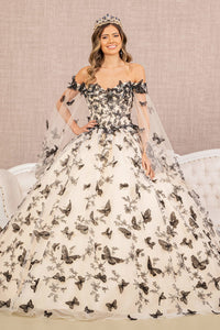 LA Merchandise LAS3167 3D Butterfly Applique Quinceanera Gown - CHAMPAGNE GOLD - Dress LA Merchandise
