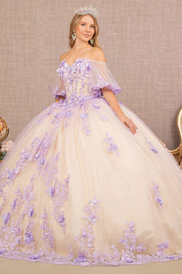LA Merchandise LAS3172 Puff Short Sleeve Quinceanera Dress - LILAC NUDE - Dress LA Merchandise