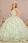 Load image into Gallery viewer, LA Merchandise LAS3173 3D Flower Mesh Ball Gown w/ Corset Back - SAGE - Dress LA Merchandise
