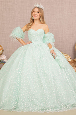 LA Merchandise LAS3176 Detachable Short Puff Sleeves Quinceanera Dress - MINT - Dress LA Merchandise