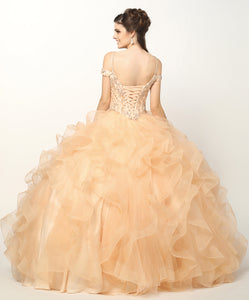 LA Merchandise LAT1421 Beaded Ruffled Ball Gown Sweet 16 Quince Dress - - LA Merchandise