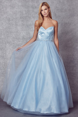 LA Merchandise LAT265 Strapless A-line Pageant Formal Prom Ball Gown - ICE BLUE - LA Merchandise