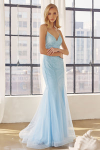 LA Merchandise LAT271 Shiny Prom Mermaid Formal Special Occasion Gown - BABY BLUE - LA Merchandise