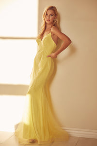 LA Merchandise LAT271 Shiny Prom Mermaid Formal Special Occasion Gown - YELLOW - LA Merchandise