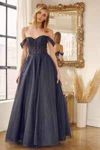 LA Merchandise LAT280 Off Shoulder Pageant Long Formal Evening Gown - BLACK - LA Merchandise