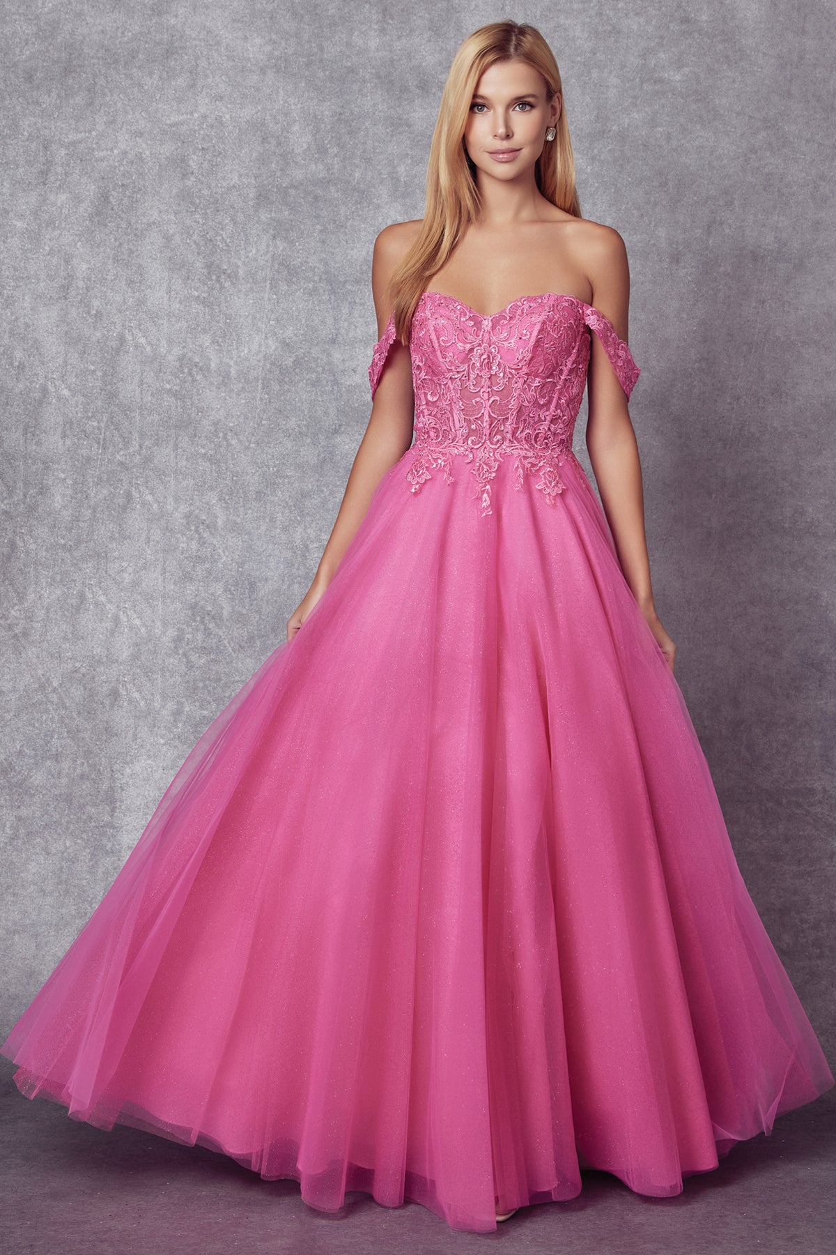 LA Merchandise LAT280 Off Shoulder Pageant Long Formal Evening Gown - FUCHSIA - LA Merchandise