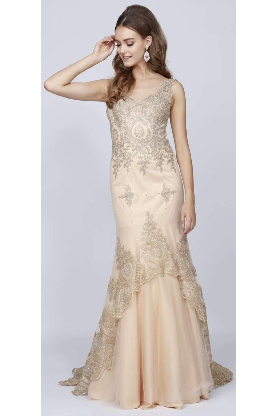 LA Merchandise LAT654 Sleeveless Prom Mermaid Evening Gown - GOLD - LA Merchandise