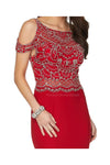 Load image into Gallery viewer, LA Merchandise LAT660 Detailed Cold Shoulder Red Long Prom Dress - - LA Merchandise