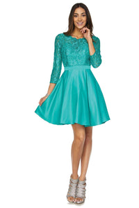 LA Merchandise LAT796 3/4 Sleeve Short Homecoming Party Dress - Jade - Formal Dress Shops