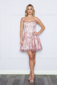 LA Merchandise LAY9204 Homecoming Glitter Mini Dress - PINK BLUSH - LA Merchandise
