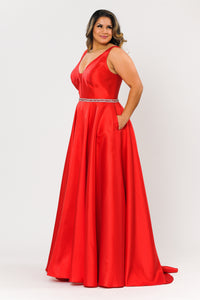 La Merchandise LAYW1108 Simple Plus Size Corset Bridesmaids Dresses - RED - LA Merchandise
