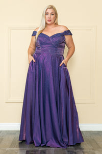 La Merchandise LAYW1112 Plus Size Off Shoulder Special Occasion Dress - PURPLE - LA Merchandise