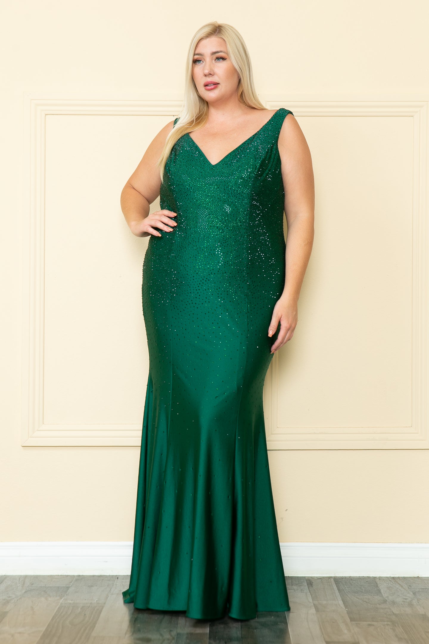 La Merchandise LAYW1116 Plus Size Stretchy Prom Corset Evening Gown - EMERALD GREEN - LA Merchandise