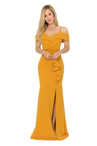 La Merchandise LN5206 Classy Red Carpet Off Shoulder Bridesmaids Dress - MUSTARD - LA Merchandise