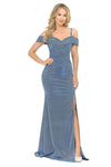 Load image into Gallery viewer, La Merchandise LN5213 Shiny Off Shoulder Long Stretchy Evening Gown - ROYAL BLUE SILVER - LA Merchandise