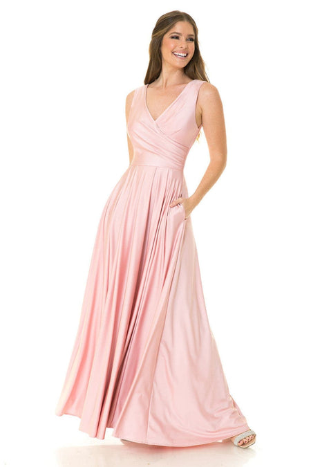 LA Merchandise LN5242 Stretchy Long Bridesmaids Dress W/ Side Pockets - - Dress LA Merchandise