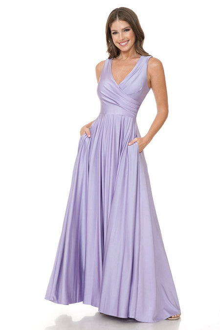 LA Merchandise LN5242 Stretchy Long Bridesmaids Dress W/ Side Pockets - LILAC - Dress LA Merchandise