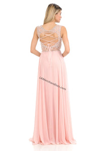 La Merchandise LN8121 Cap Cleeve Detailed Sheer Long Chiffon Dress - - LA Merchandise