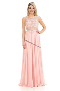 La Merchandise LN8121 Cap Cleeve Detailed Sheer Long Chiffon Dress - Blush Pink - LA Merchandise