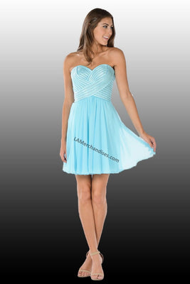La Merchandise LAY7716 Strapless Short Chiffon Bridesmaids Dress - Aqua - LA Merchandise