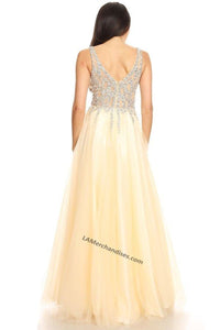 La Merchandise SF3078 Sleeveless Embroidered Long Formal Mesh Dress - - LA Merchandise