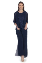 Load image into Gallery viewer, La Merchandise SF8844 Sleeveless Lace Top Chiffon Pants Set &amp; Jacket - NAVY - LA Merchandise