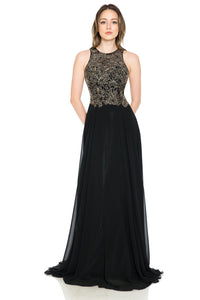 La Merchandise Sleeveless Embroidered Evening MOB Dress - LN8169 - BLACK - LA Merchandise