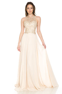 La Merchandise Sleeveless Embroidered Evening MOB Dress - LN8169 - CHAMPAGNE - LA Merchandise